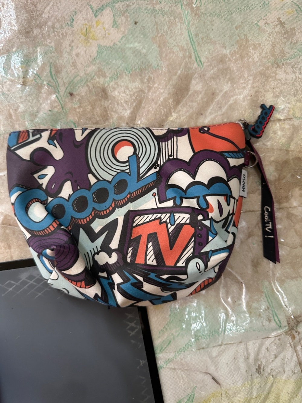 Miniso Cool TV Graffiti Trapezoid Small Purse Cosmetic Bag PU Material - Picture 2 of 3